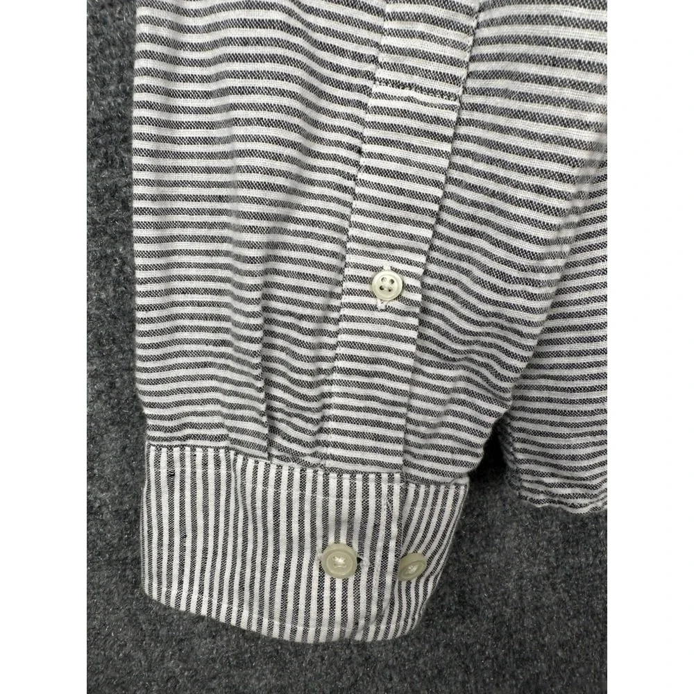 Banana Republic Men Linen Blend Striped Shirt XL Coastal Black White Button Down